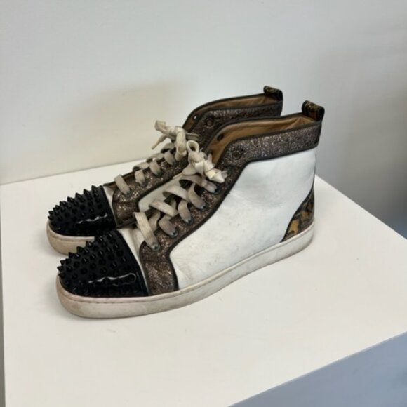 Christian Louboutin Stylish White and Black High-Top Men's Shoes